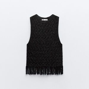 Metallic knitted fringe tank top